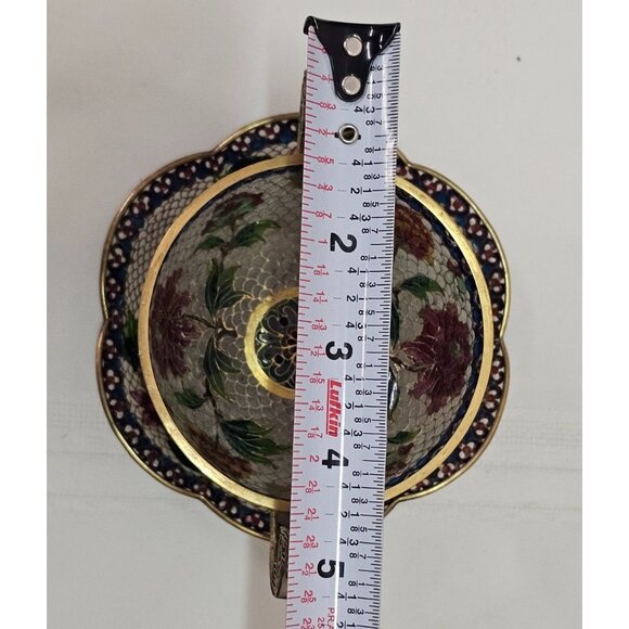 Cloisonne Plique-a-Jour Bowl & Covered Incense Burner Floral Butterfly Design - Picture 14 of 15